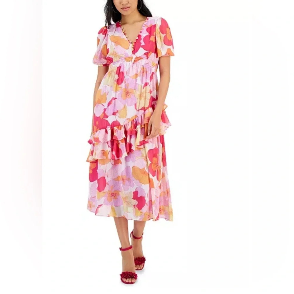 Taylor Floral-Print A-Line Midi Dress Size 4 NWT